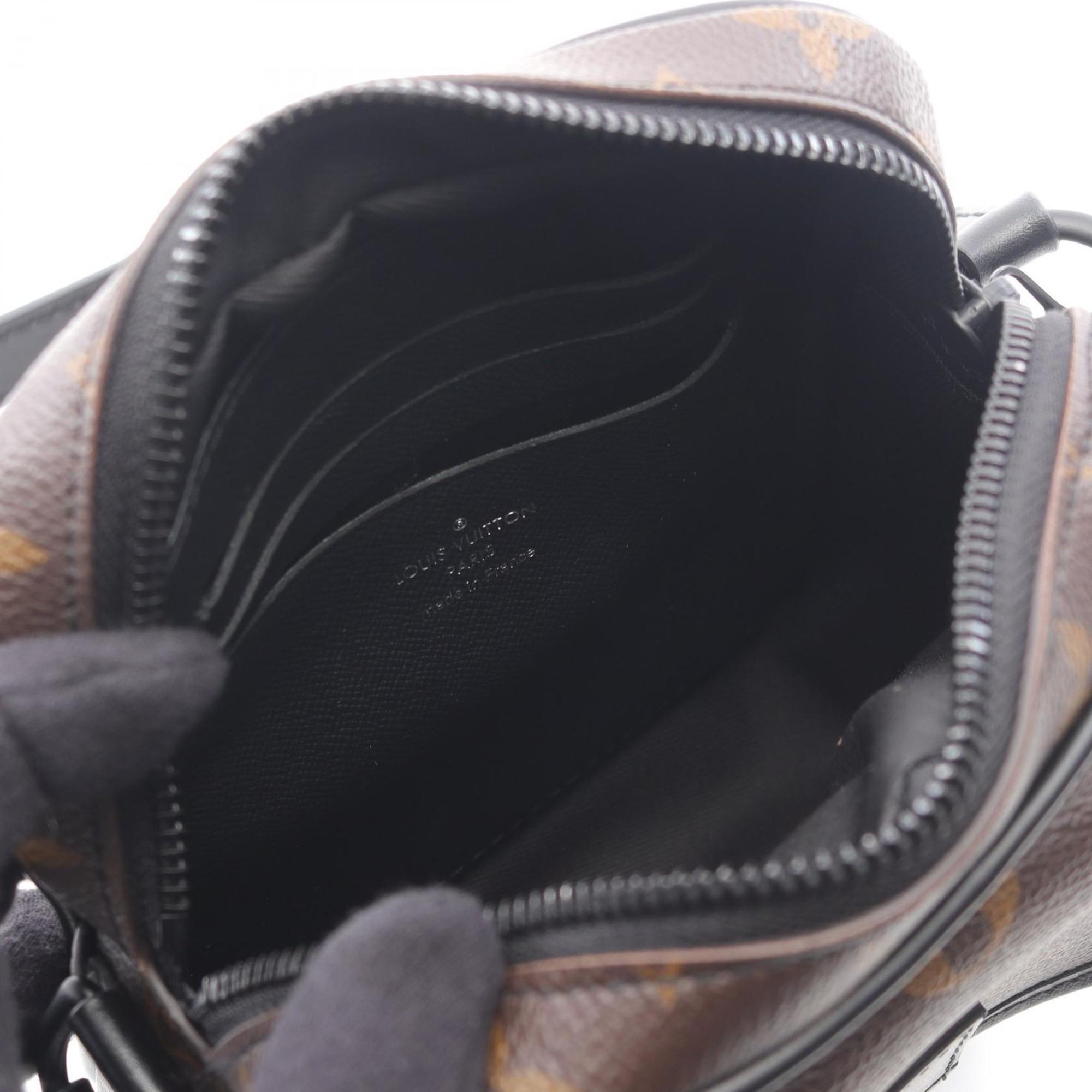 Louis Vuitton Black Brown Coated Canvas Leather Shoulder Bag