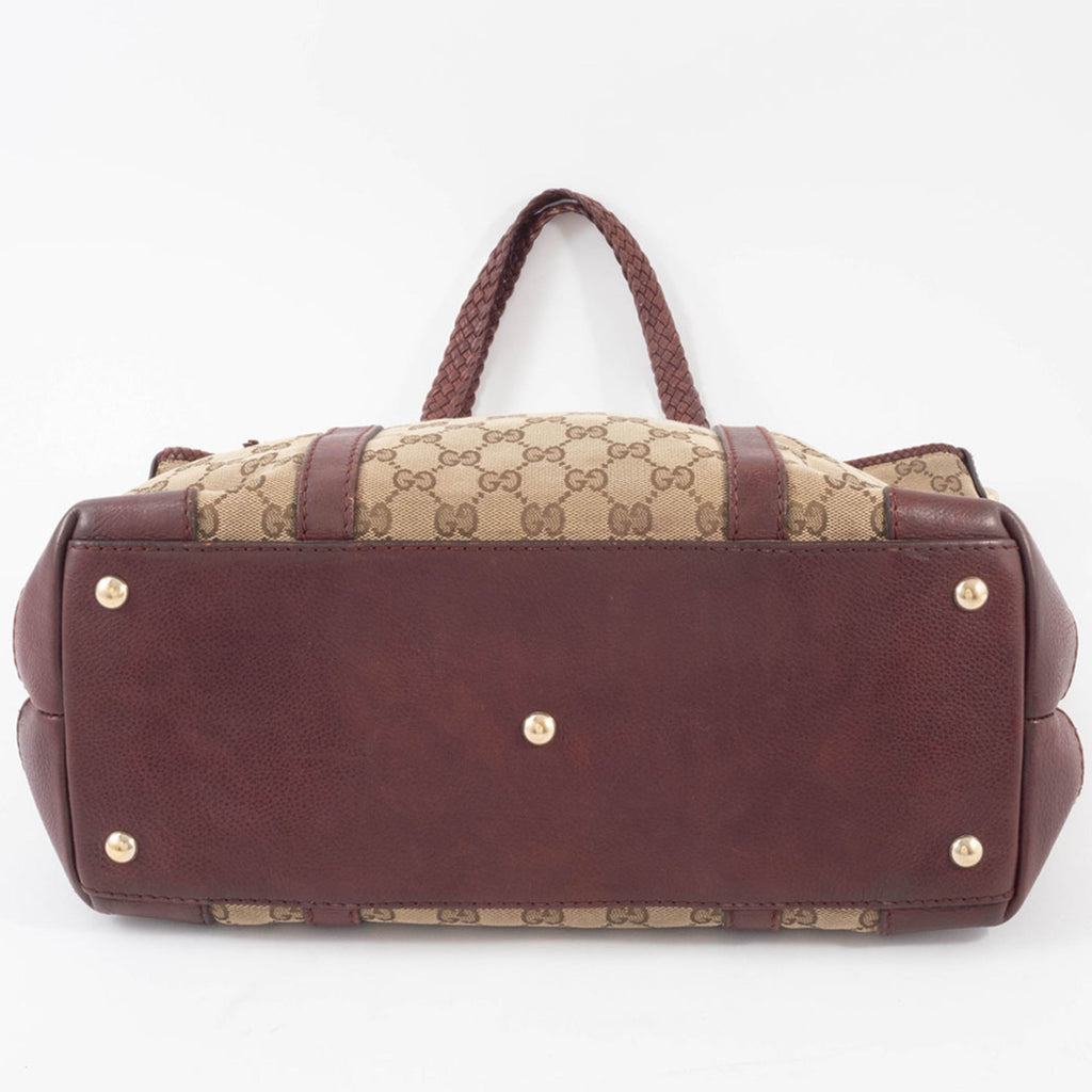Gucci Gg Canvas Beige Brown Gg Canvas Leather Tote Bag (Pre-Owned)