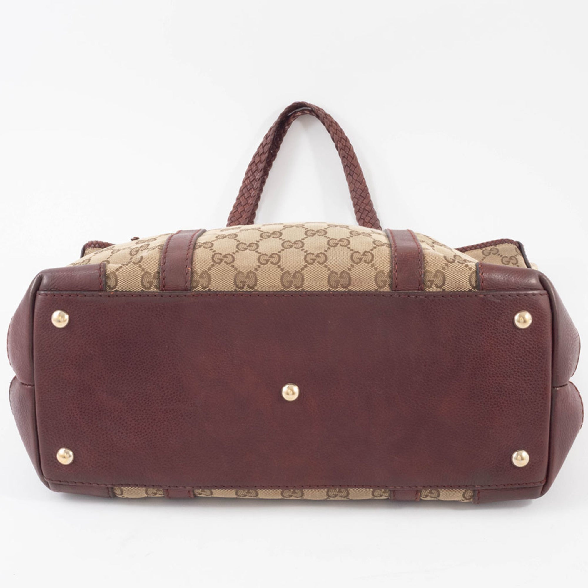 Gucci Gg Canvas Beige Brown Gg Canvas Leather Tote Bag (Pre-Owned)