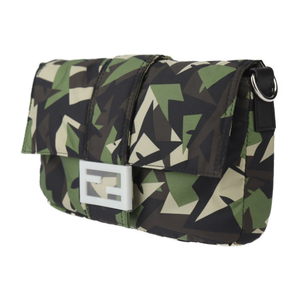 Fendi Beige Black Camouflage Green Nylon Leather Clutch Bag Fanny Pack Pouch Shoulder Bag