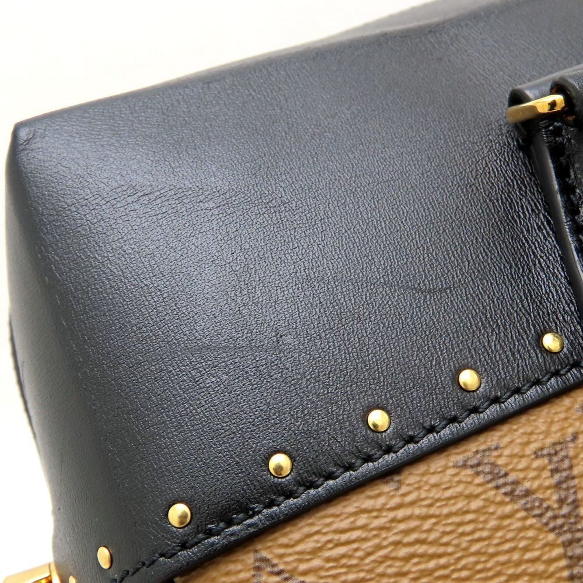 Louis Vuitton Black Brown Canvas Leather Handbag