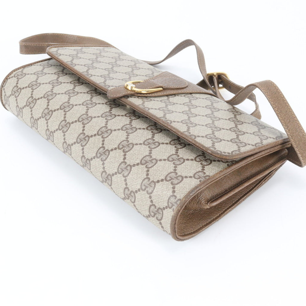 Gucci Beige Brown Leather Coated Canvas Handbag Shoulder Bag Tote Bag (Pre-Owned)