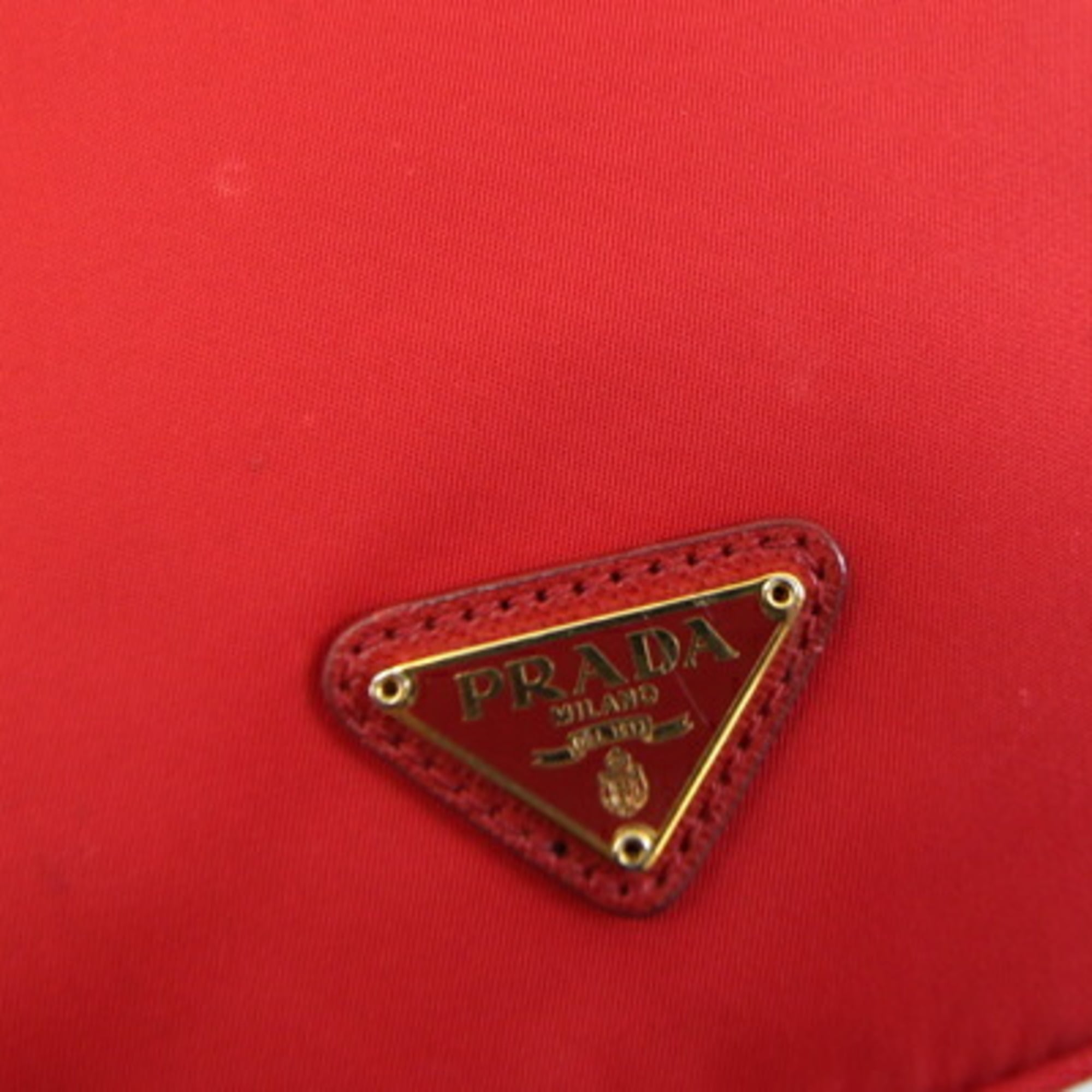 Prada Red Color Nylon Leather Handbag Pouch