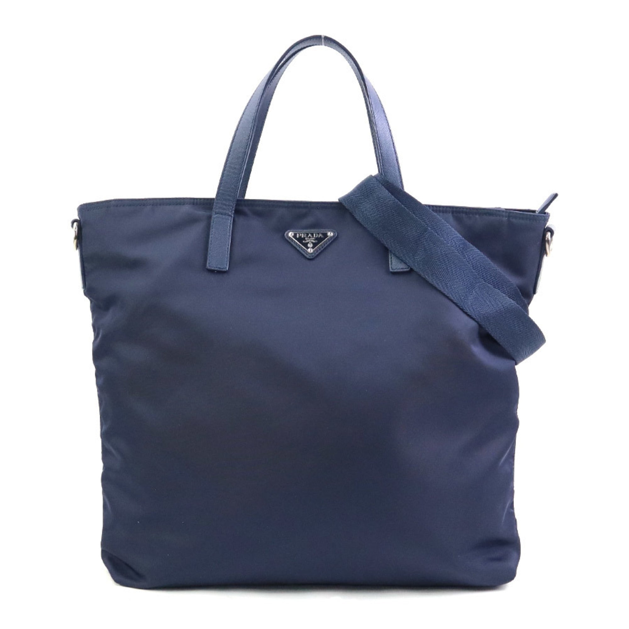 Prada Navy Nylon Leather Handbag Shoulder Bag
