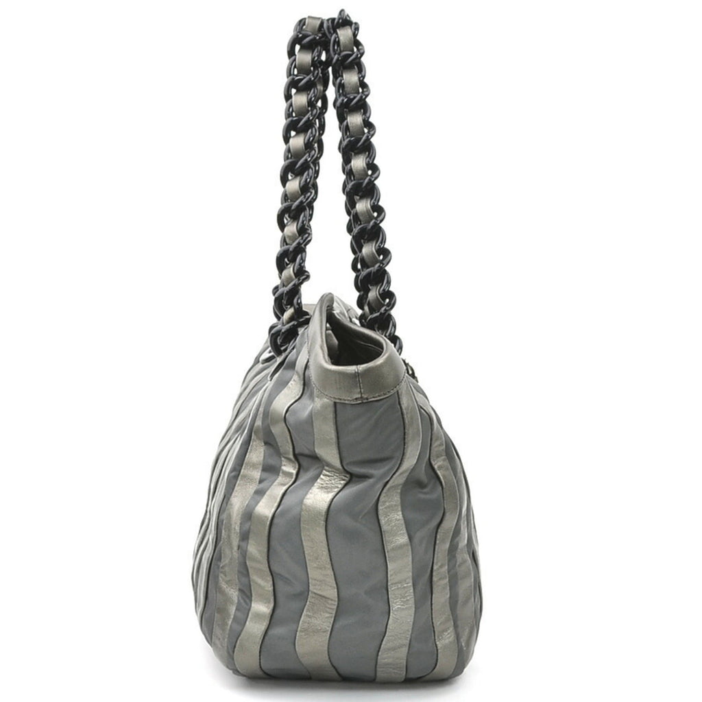 Prada Gray Nylon Leather Handbag
