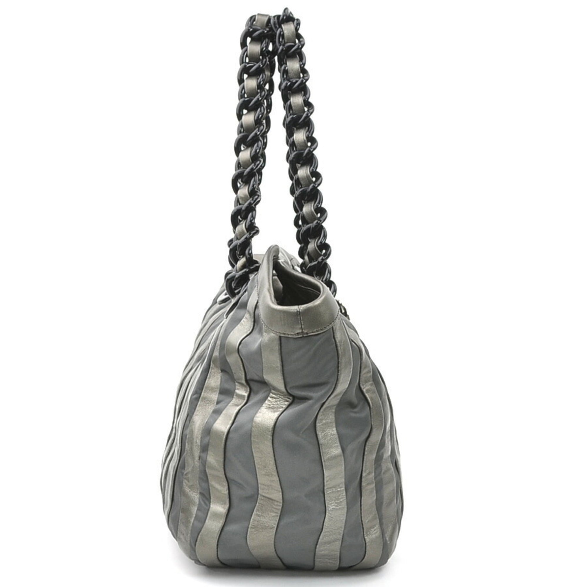Prada Gray Nylon Leather Handbag