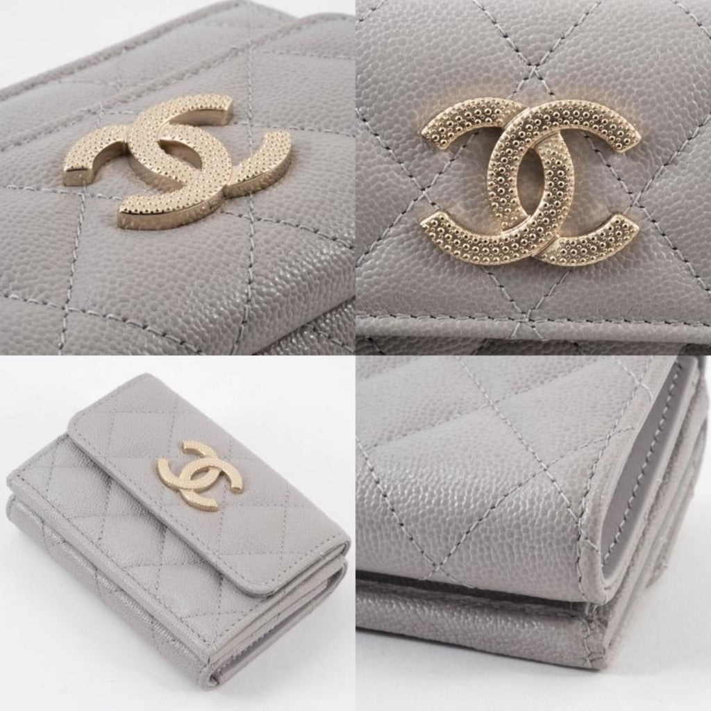 Chanel Grayish Leather Wallet (Tri-Fold)