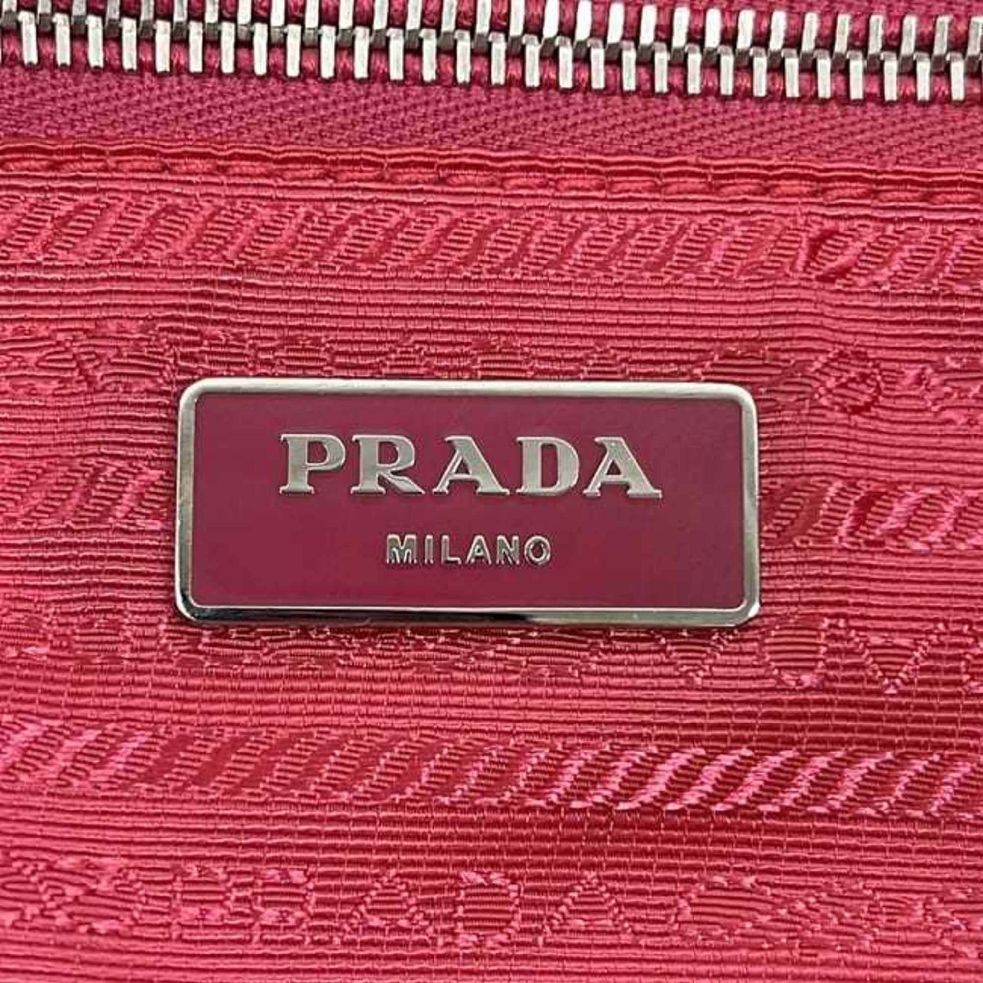 Prada Pink Nylon Saffiano Triangle Leather Tote Bag