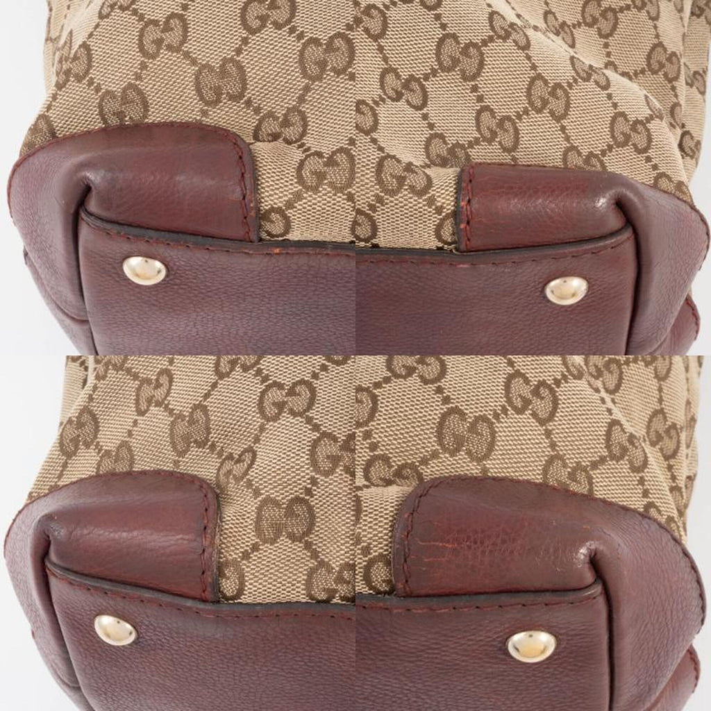 Gucci Gg Canvas Beige Brown Gg Canvas Leather Tote Bag (Pre-Owned)