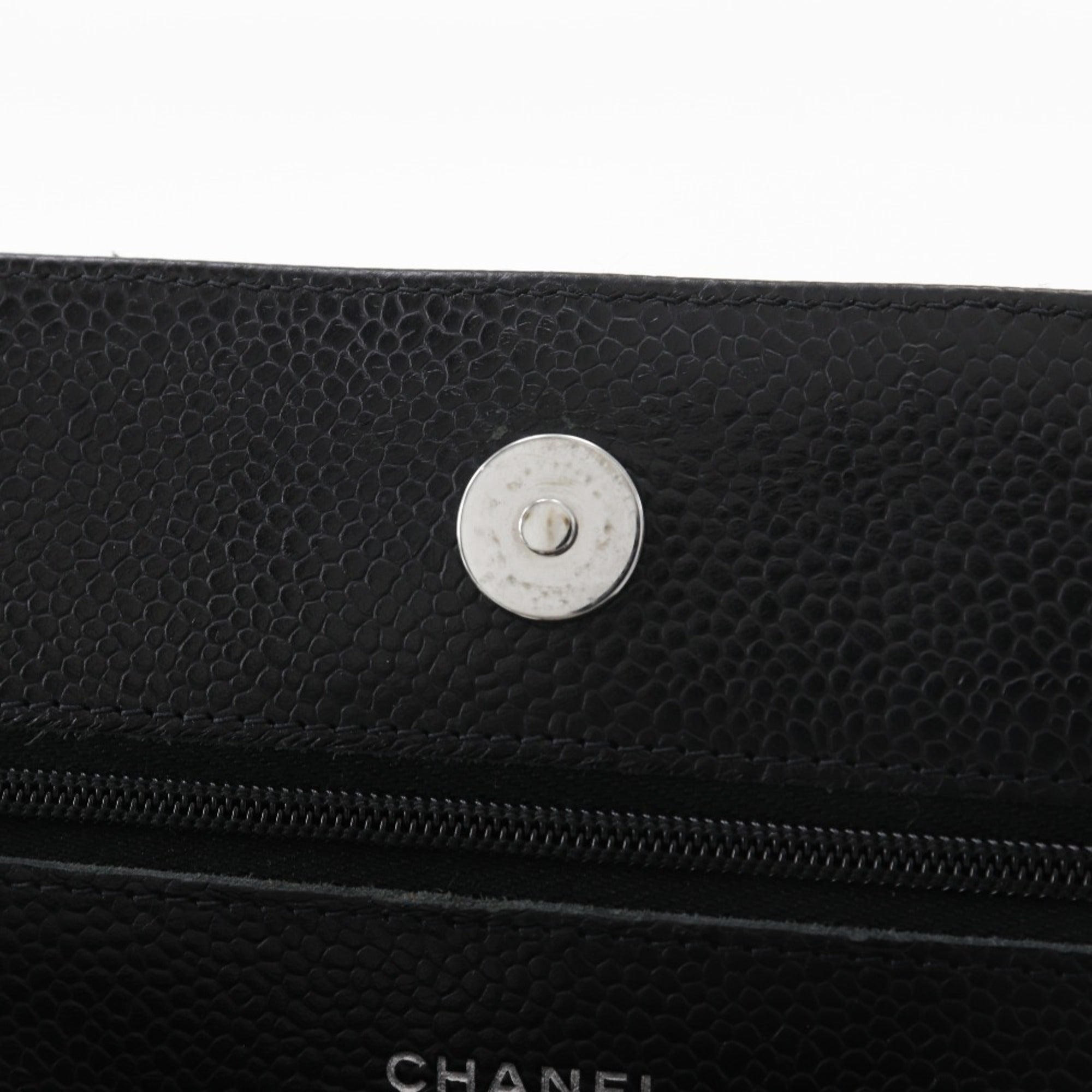 Chanel Black Grained Calfskin Chain/Shoulder Wallet