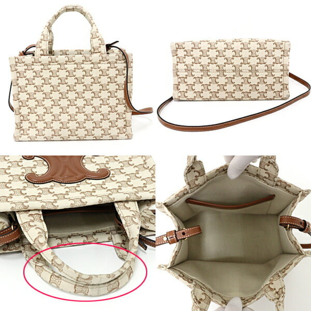 Celine Beige Brown Canvas Leather Tote Bag