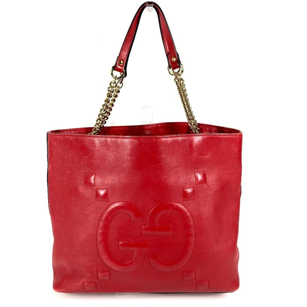 Gucci Red Color Leather Shoulder Bag Tote Bag (Pre-Owned)