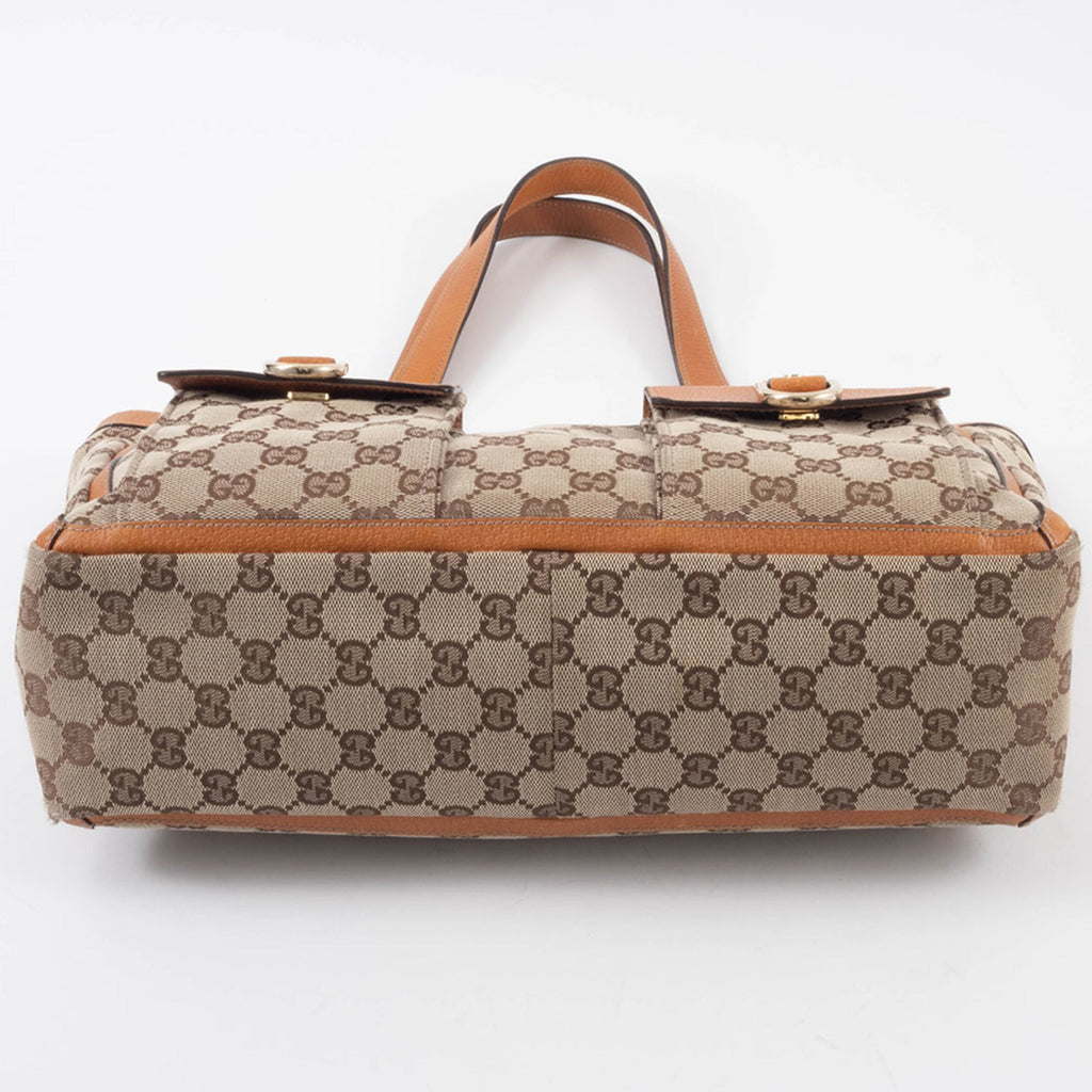 Gucci Abbey Beige Brown Gg Canvas Leather Tote Bag (Pre-Owned)