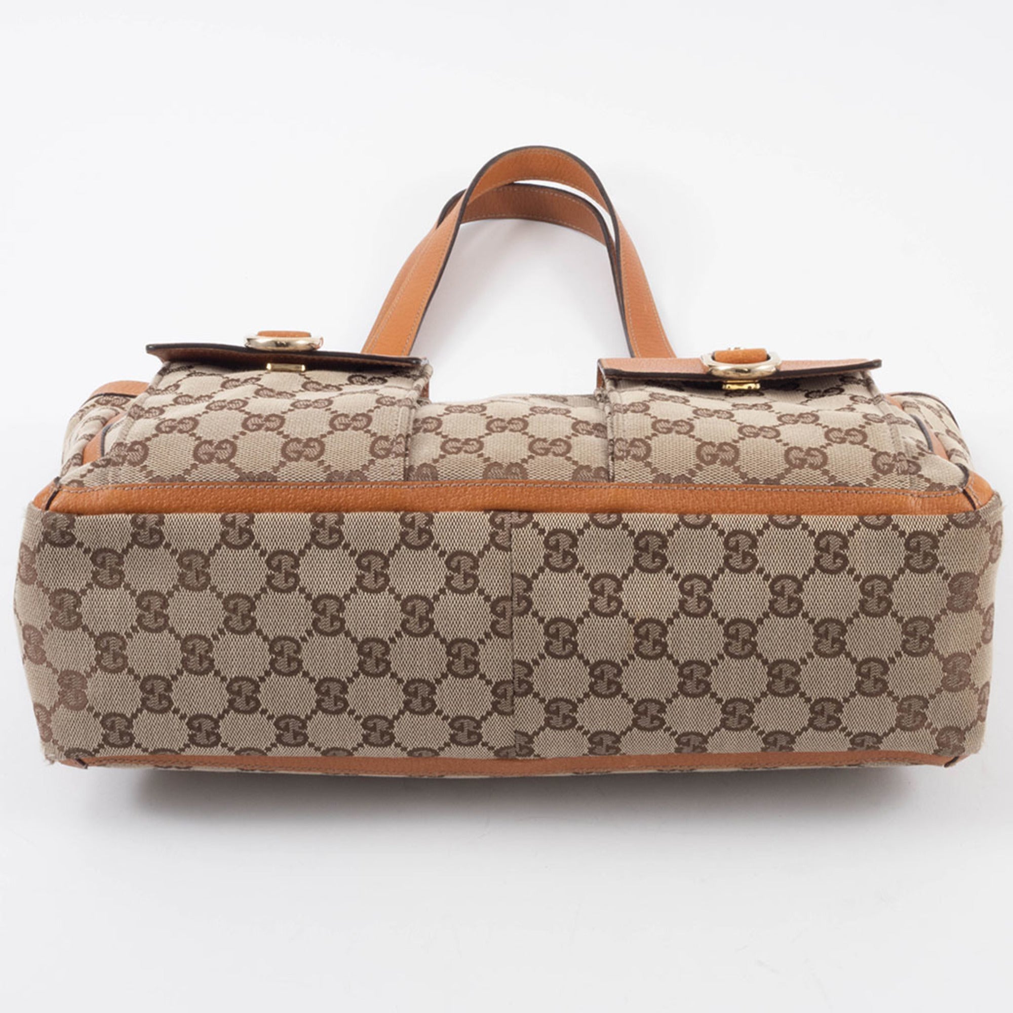 Gucci Abbey Beige Brown Gg Canvas Leather Tote Bag (Pre-Owned)