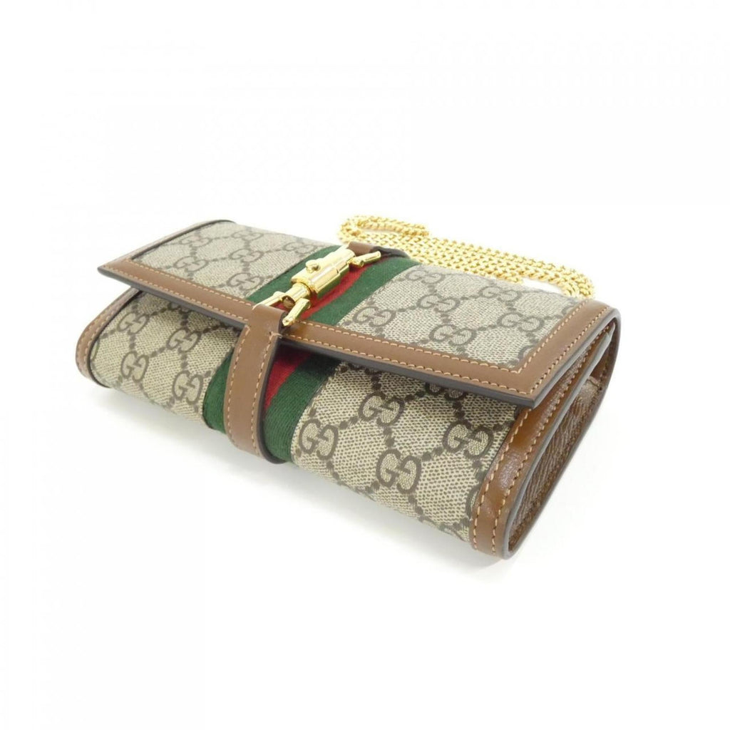 Gucci Beige Brown Gg Supreme Chain/Shoulder Wallet (Pre-Owned)