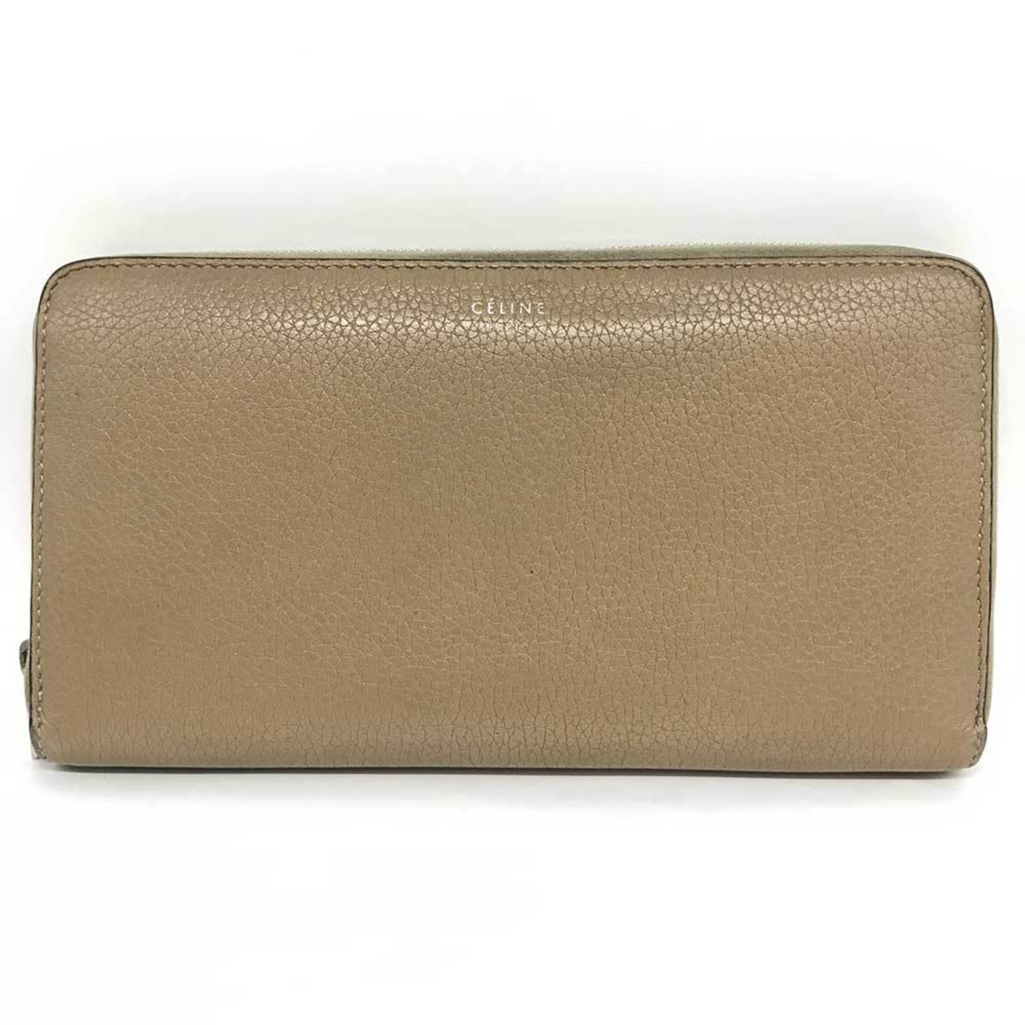 Celine Beige Leather Long Wallet (Bi-Fold)