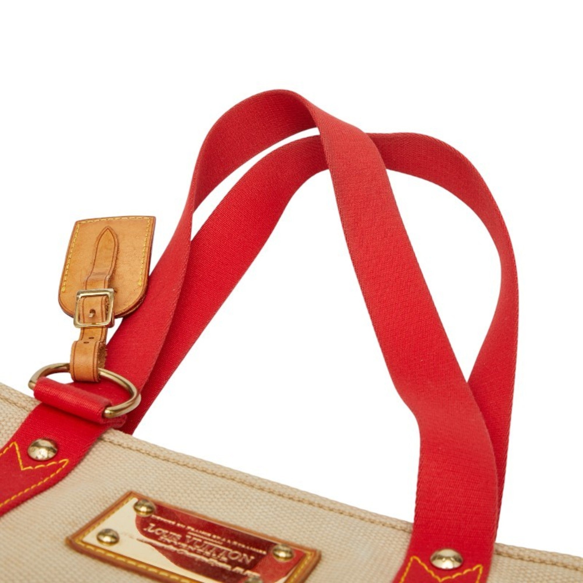 Louis Vuitton Beige Red Color Canvas Tote Bag