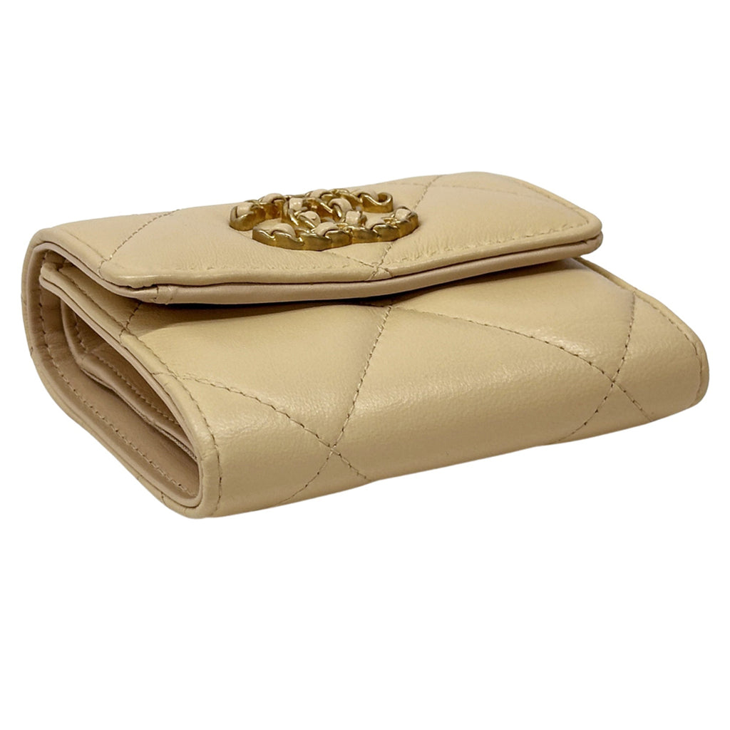 Chanel Beige Gold Leather Wallet (Bi-Fold)