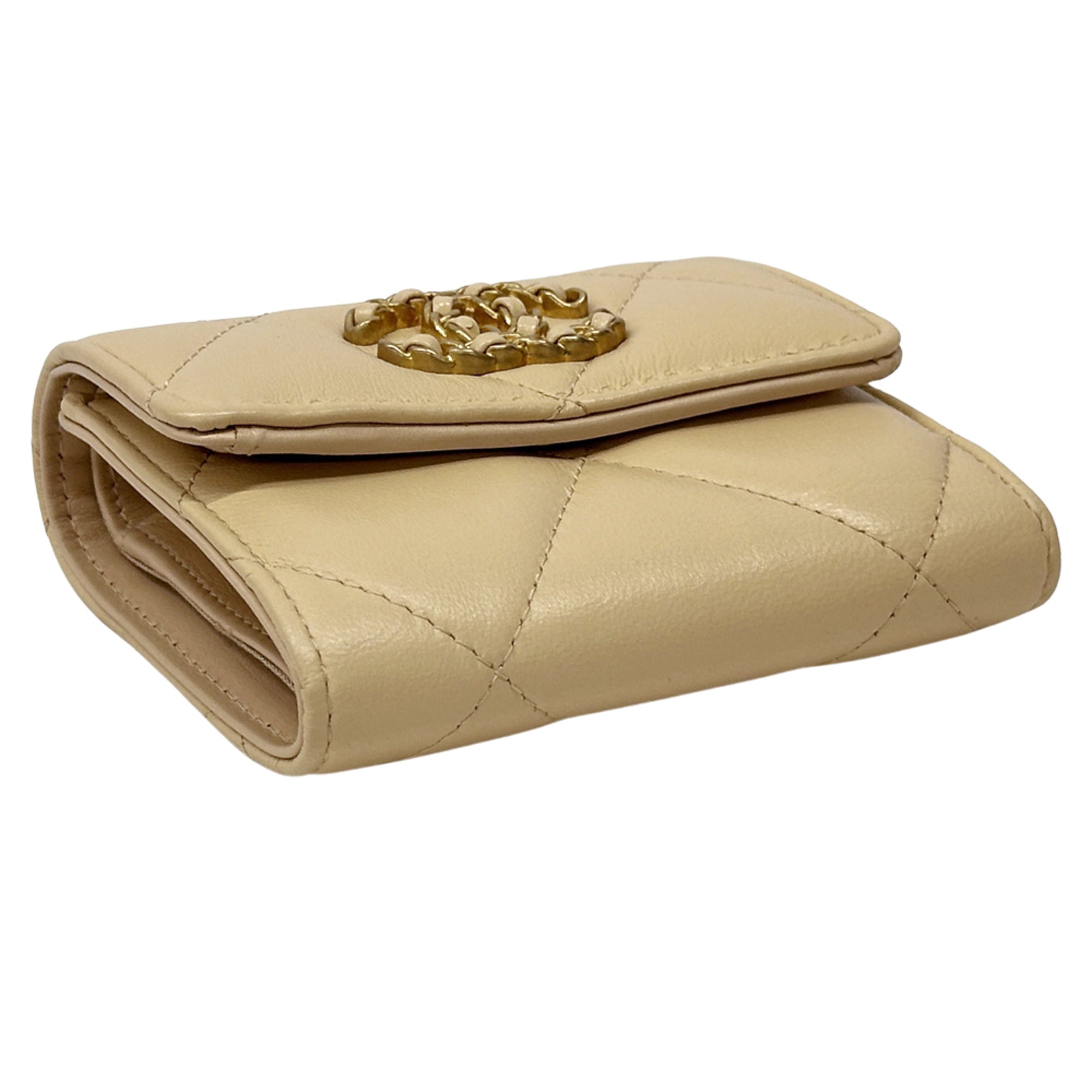 Chanel Beige Gold Leather Wallet (Bi-Fold)