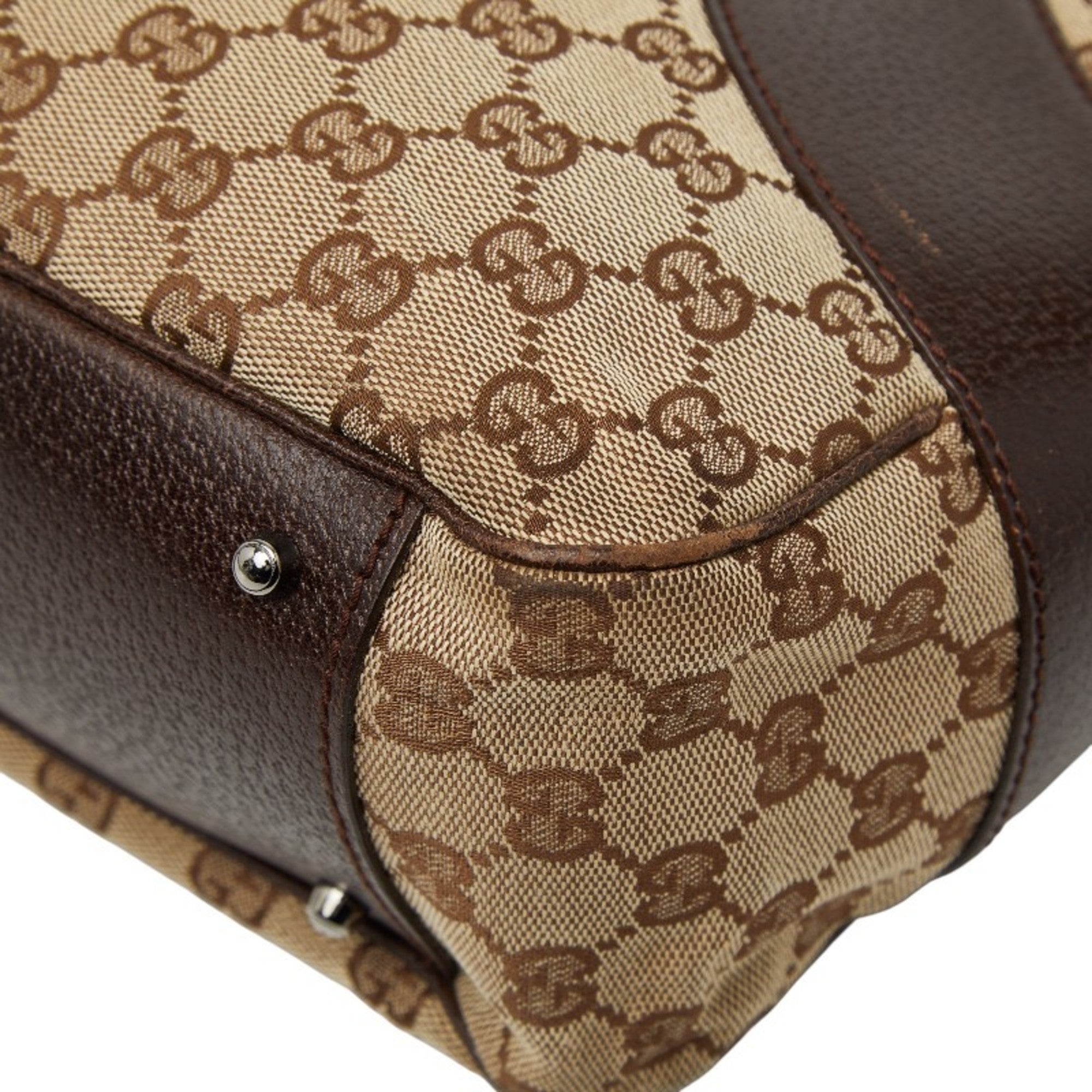Gucci Beige Brown Canvas Leather Handbag Tote Bag (Pre-Owned)