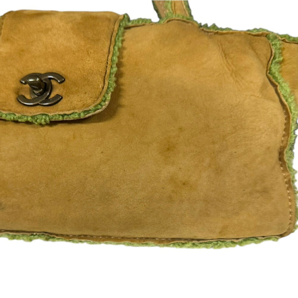 Chanel Mouton Brown Green Leather Handbag
