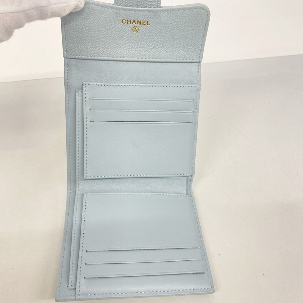 Chanel Light Blue Grained Calfskin Wallet (Tri-Fold)