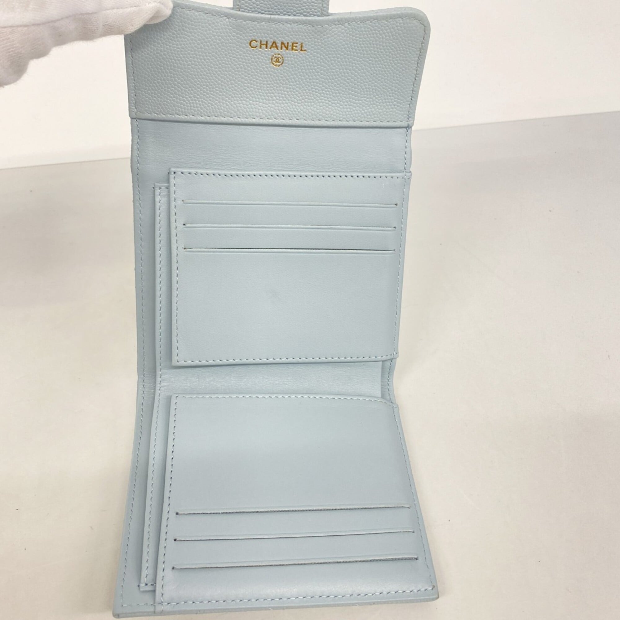 Chanel Light Blue Grained Calfskin Wallet (Tri-Fold)
