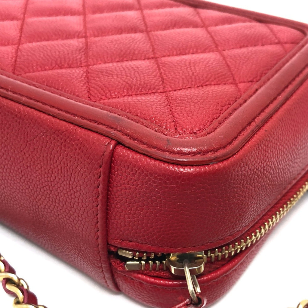 Chanel Red Leather Shoulder Bag
