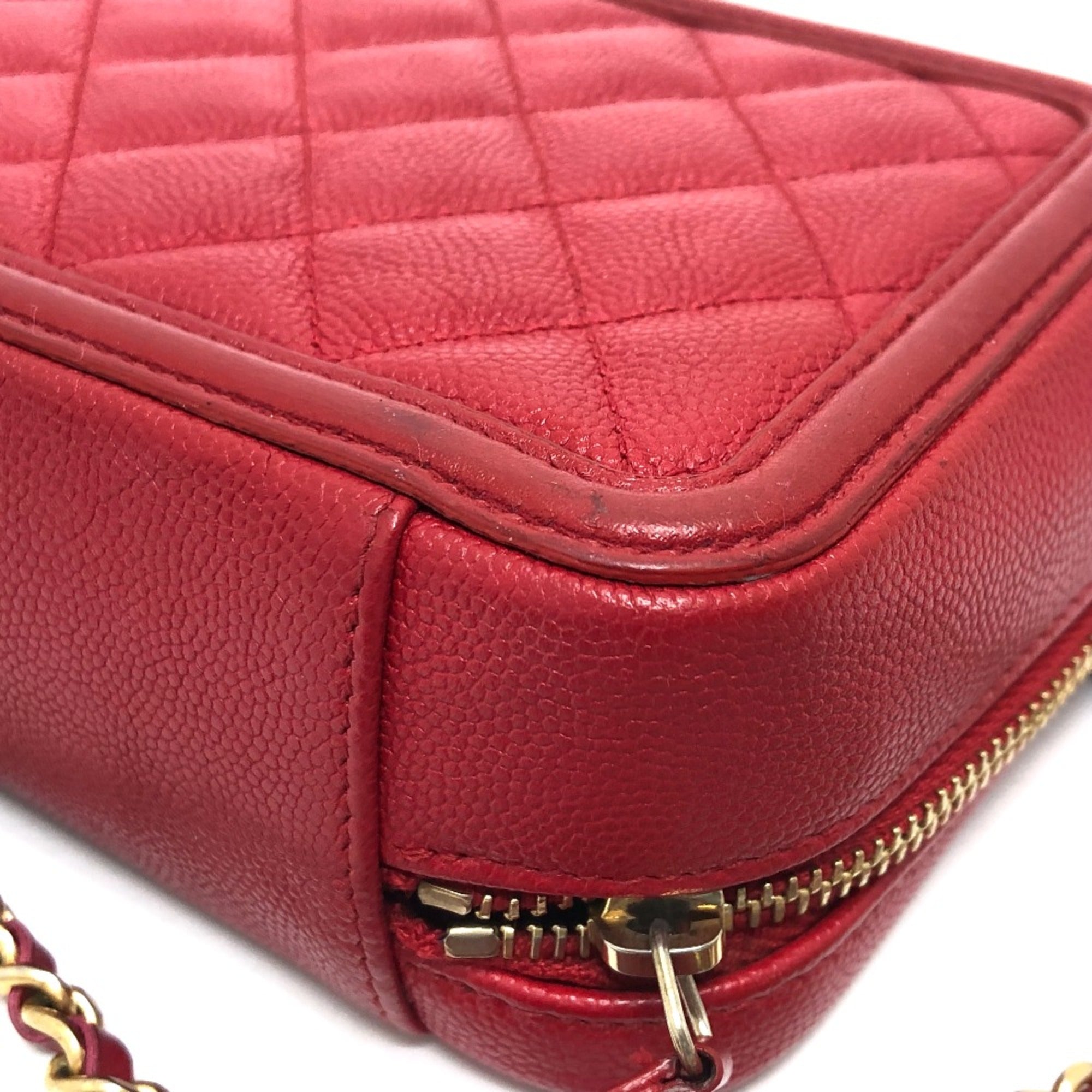 Chanel Red Leather Shoulder Bag