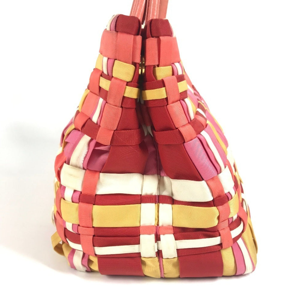 Prada Pink White Nylon Handbag Tote Bag
