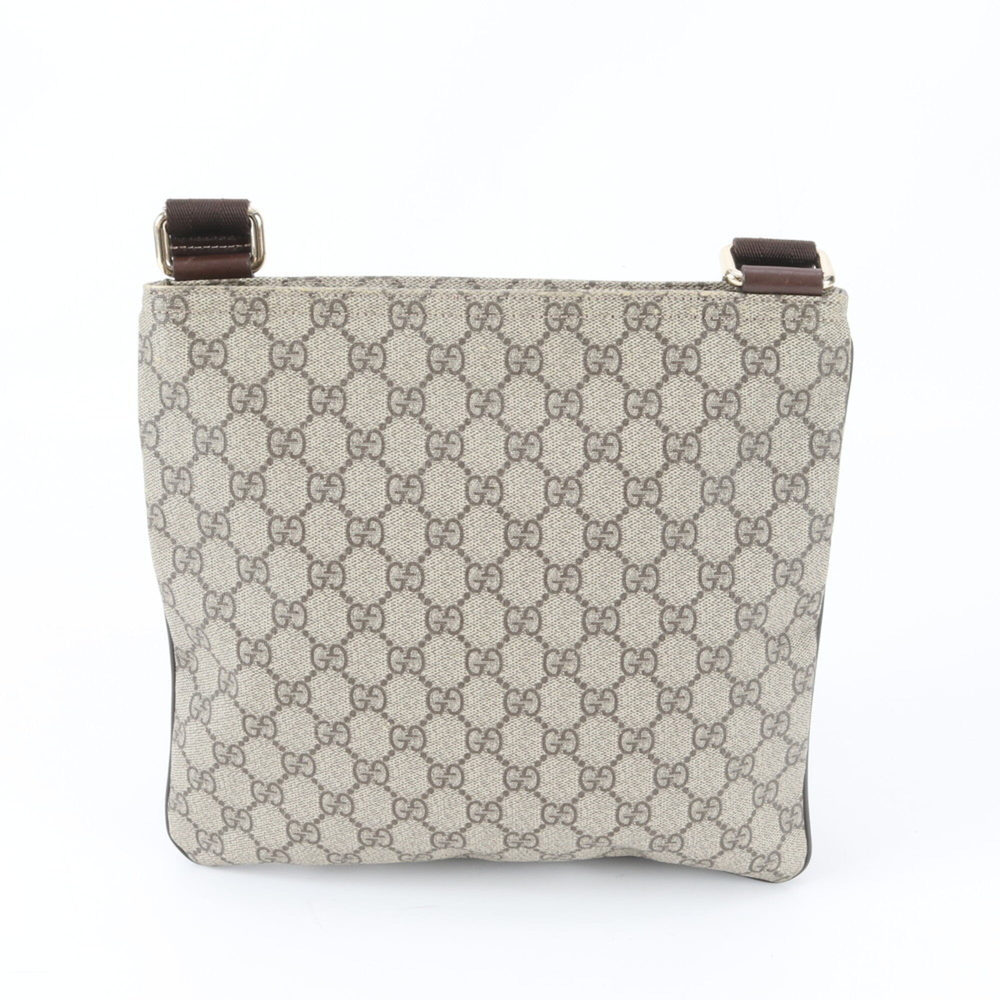 Gucci Beige Brown Leather Coated Canvas Messenger Bag Shoulder Bag Tote Bag (Pre-Owned)