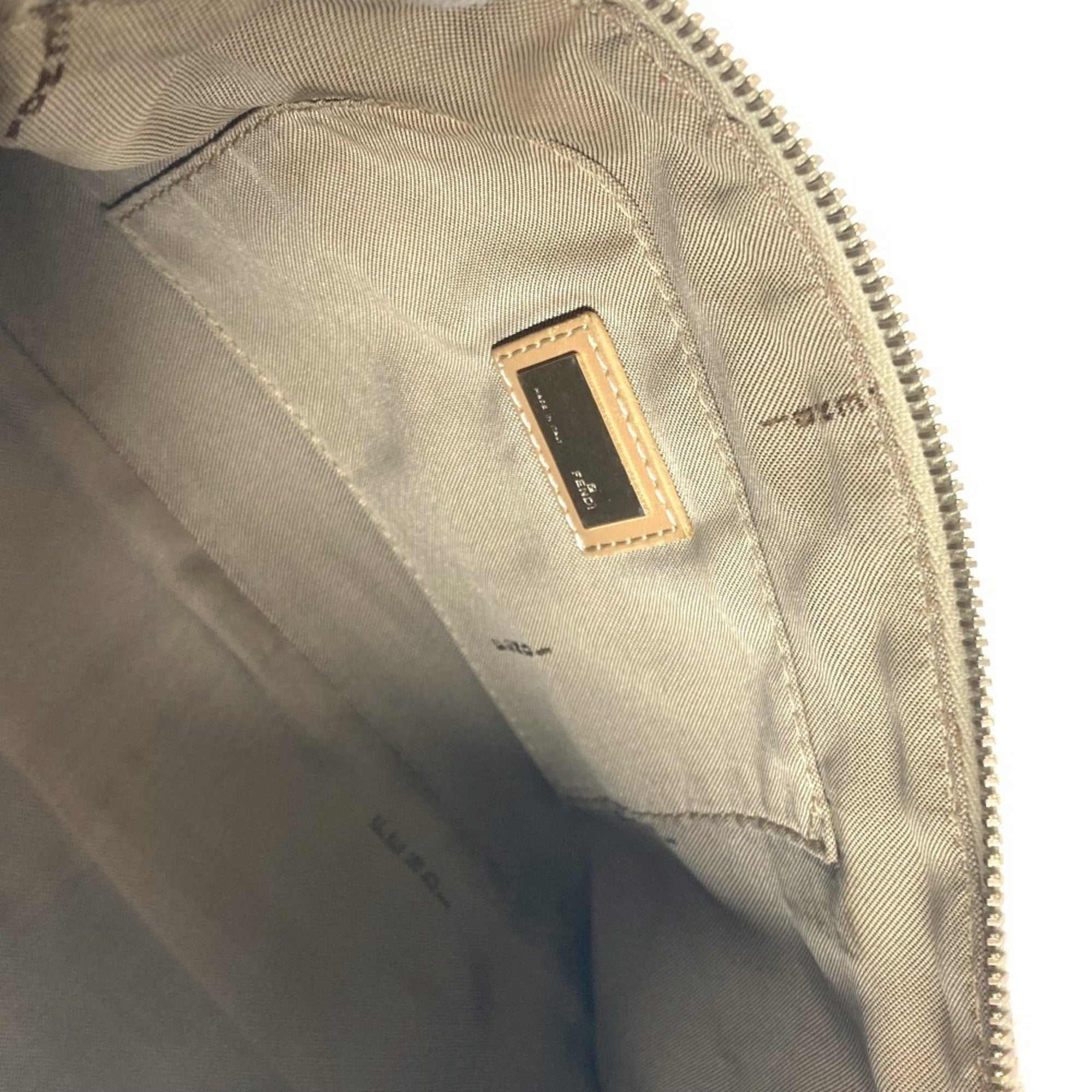 Fendi Beige Leather Canvas Shoulder Bag
