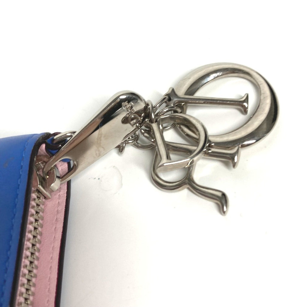 Christian Dior Blue Leather Long Wallet (Bi-Fold) (Pre-Owned)