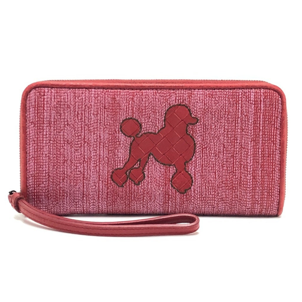 Bottega Veneta Intrecciato Red Color Leather Canvas Long Wallet (Bi-Fold)