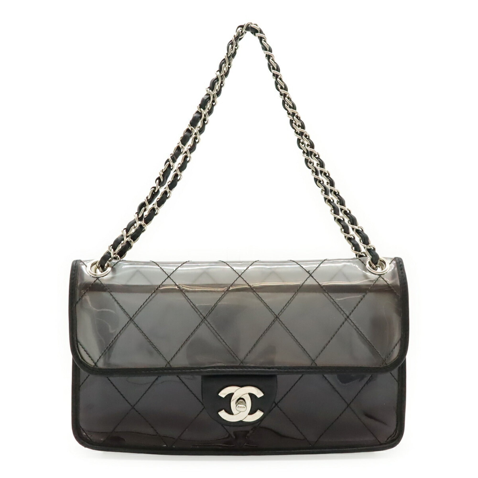 Chanel Matelasse Clear Black Vinyl Leather Handbag Shoulder Bag