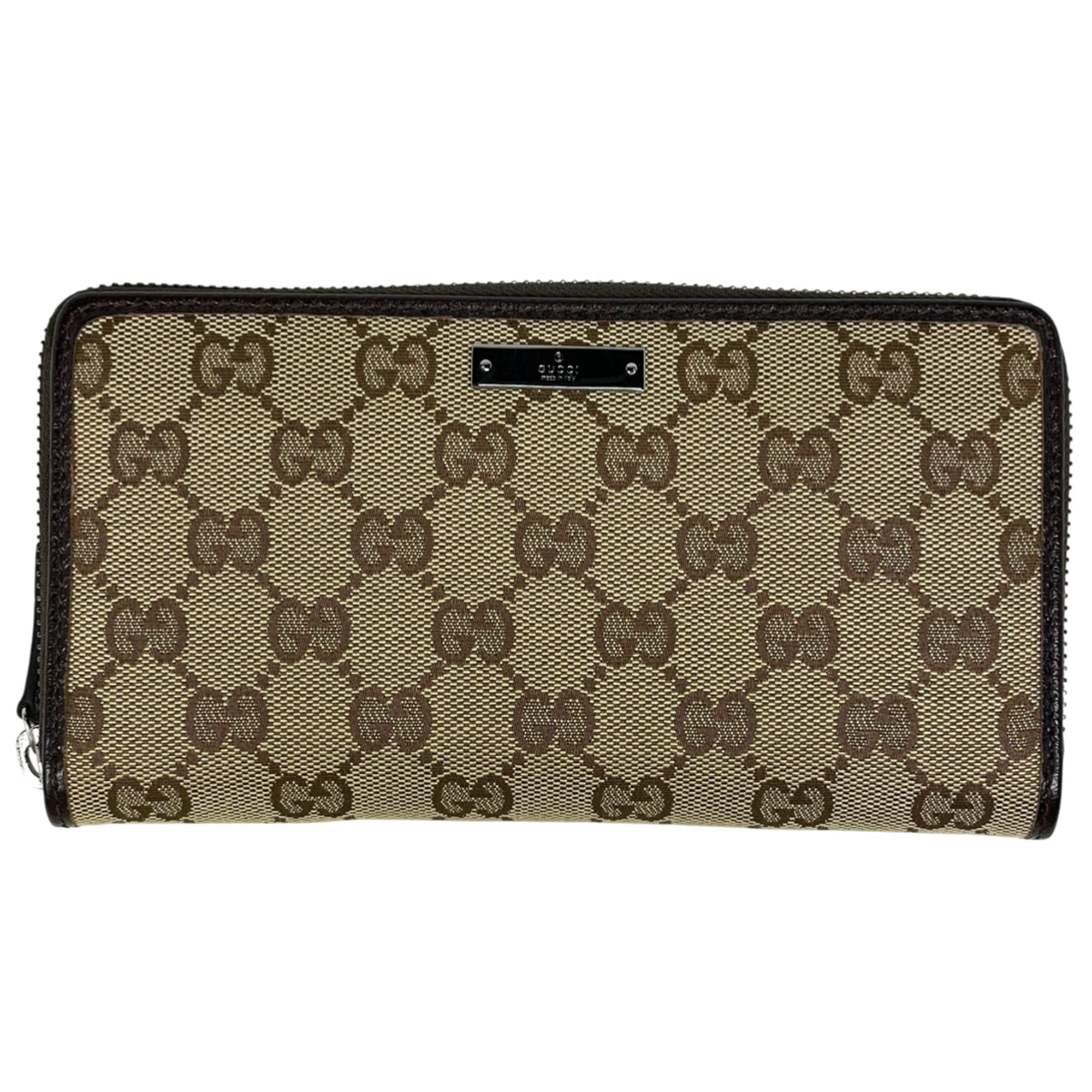 Gucci Brown Gg Canvas Leather Long Wallet (Bi-Fold) (Pre-Owned)
