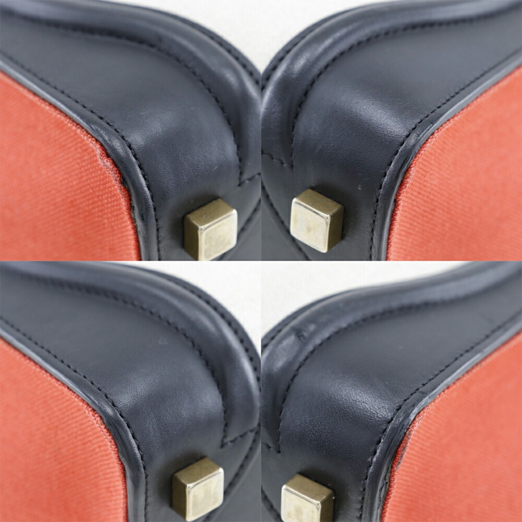 Celine Luggage Beige Black Orange Canvas Leather Handbag
