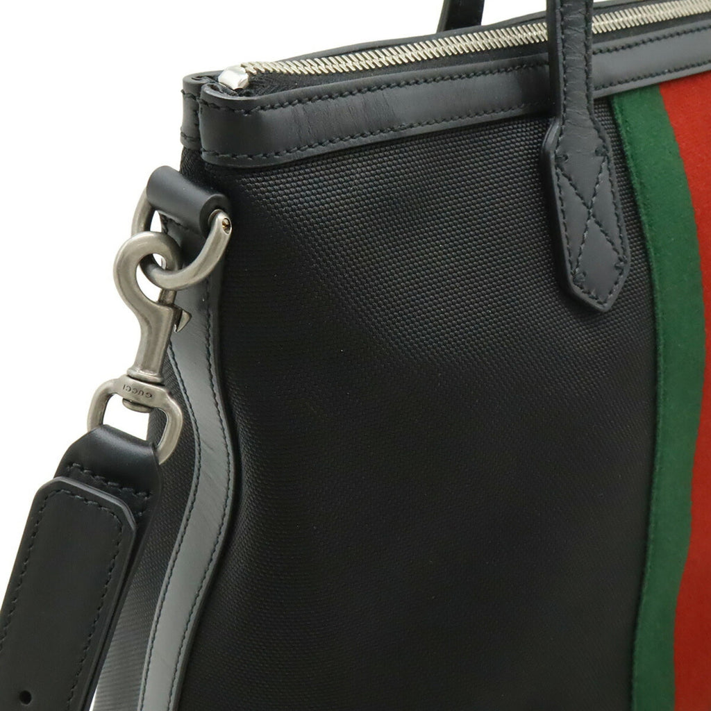 Gucci Sherry Line Black Green Red Color Nylon Canvas Leather Shoulder Bag Tote Bag (Pre-Owned)