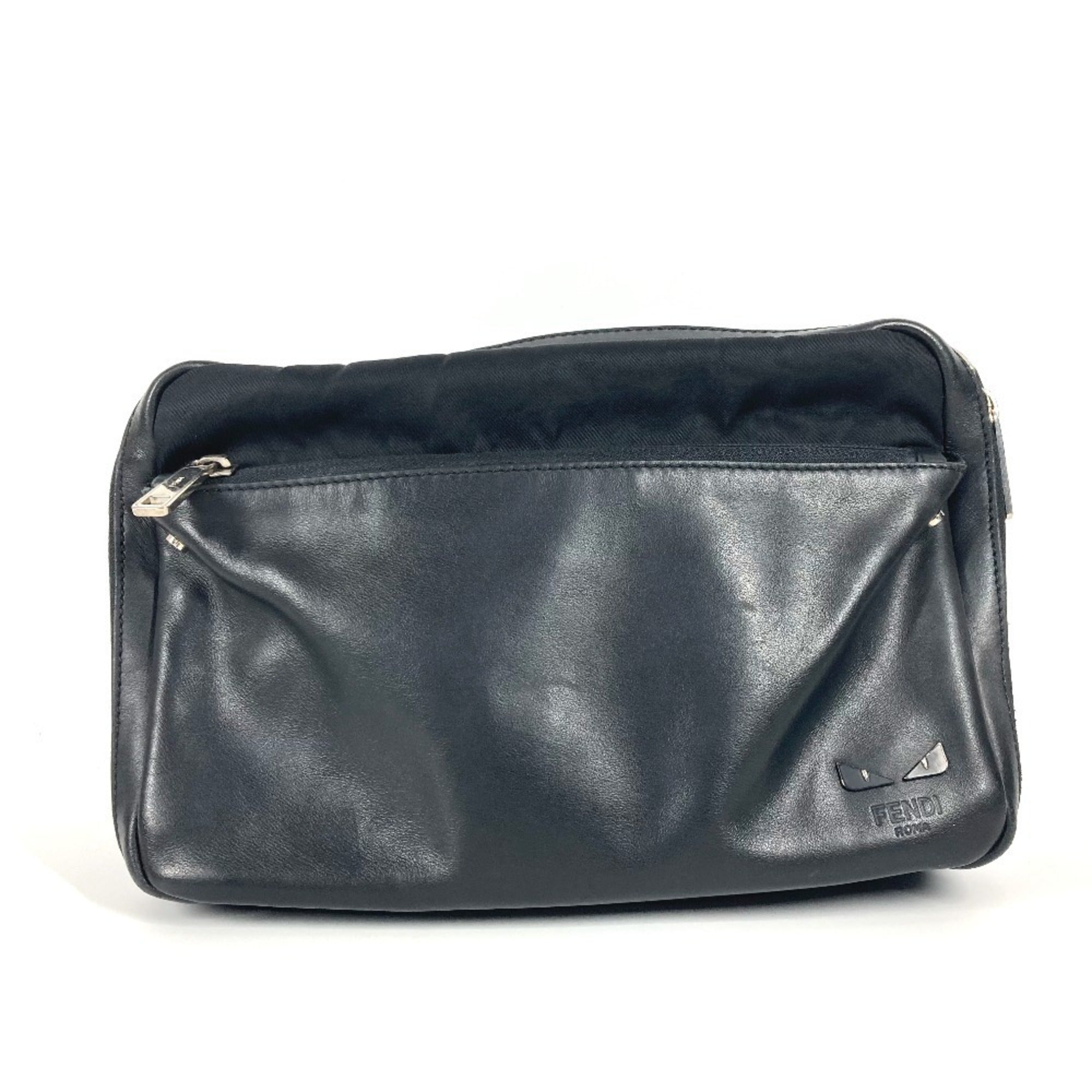 Fendi Black Nylon Leather Handbag Pochette Shoulder Bag