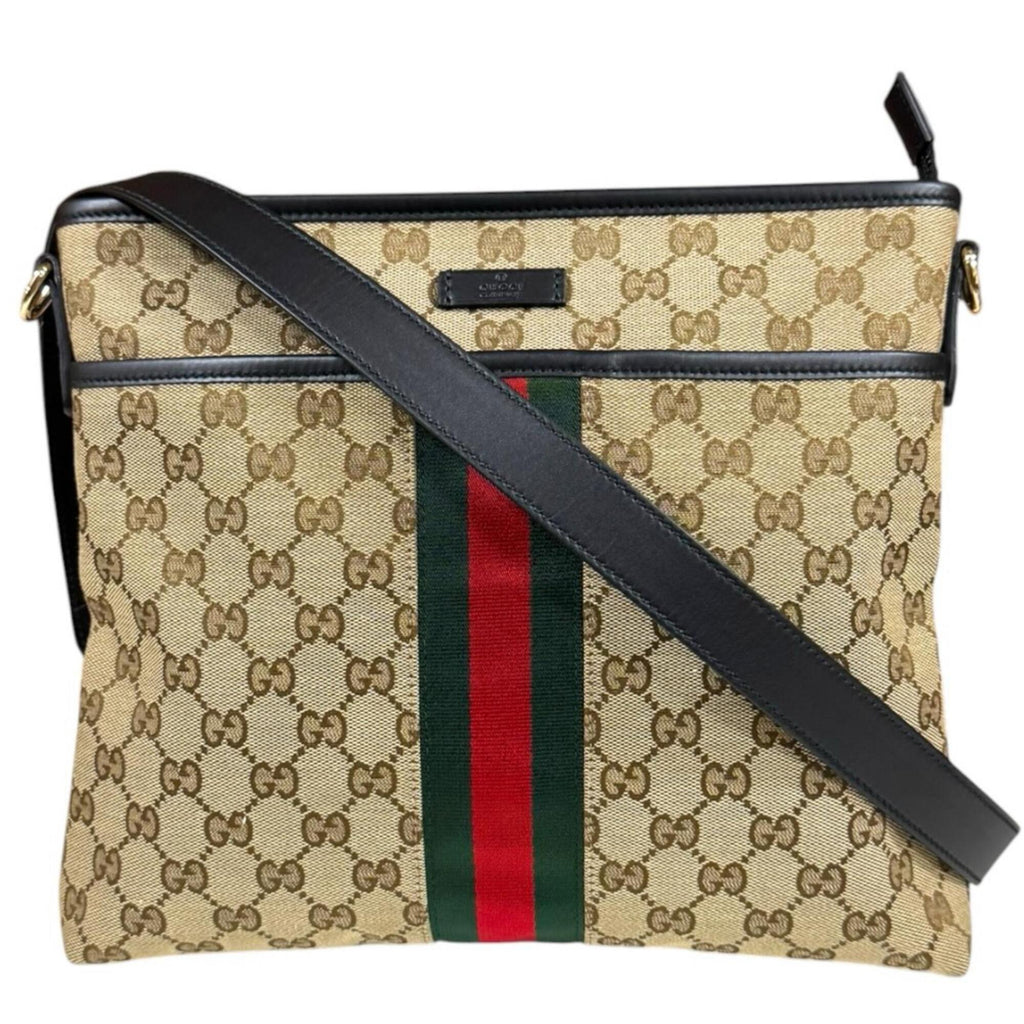 Gucci Black Brown Gg Canvas Leather Shoulder Bag (Pre-Owned)