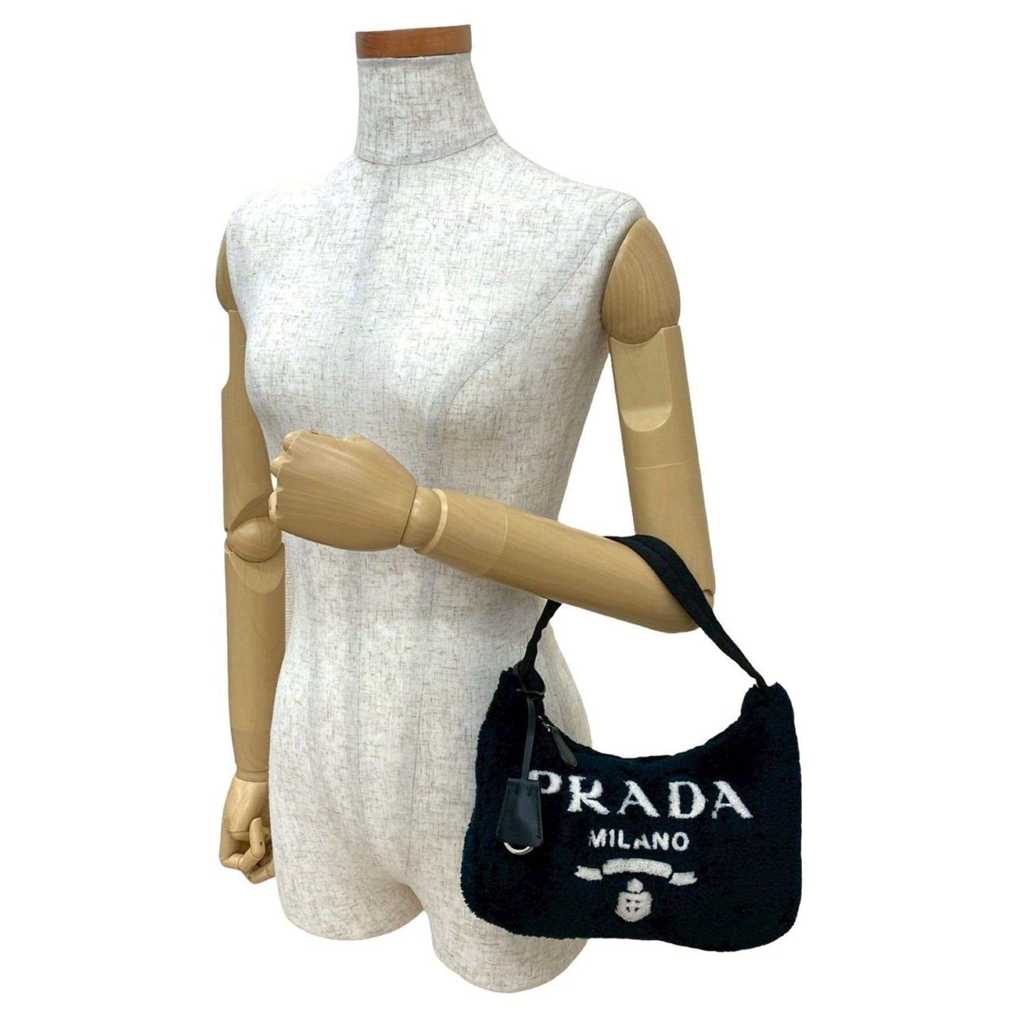 Prada Black Pile Fabric Handbag Shoulder Bag