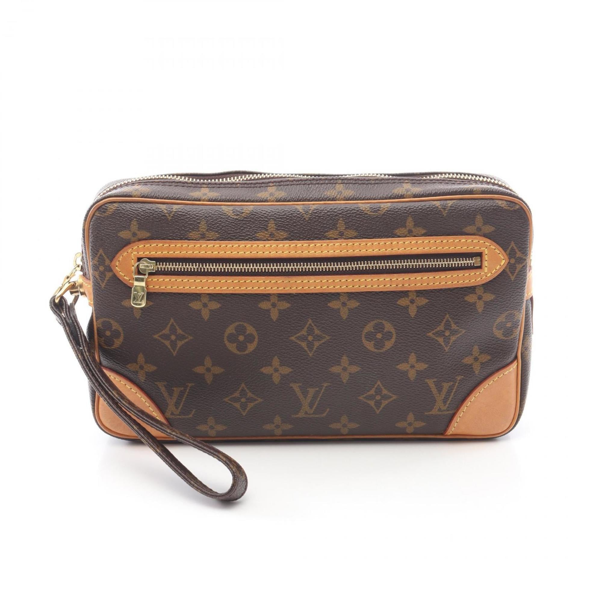 Louis Vuitton Brown Monogram Coated Canvas Leather Clutch Bag Handbag