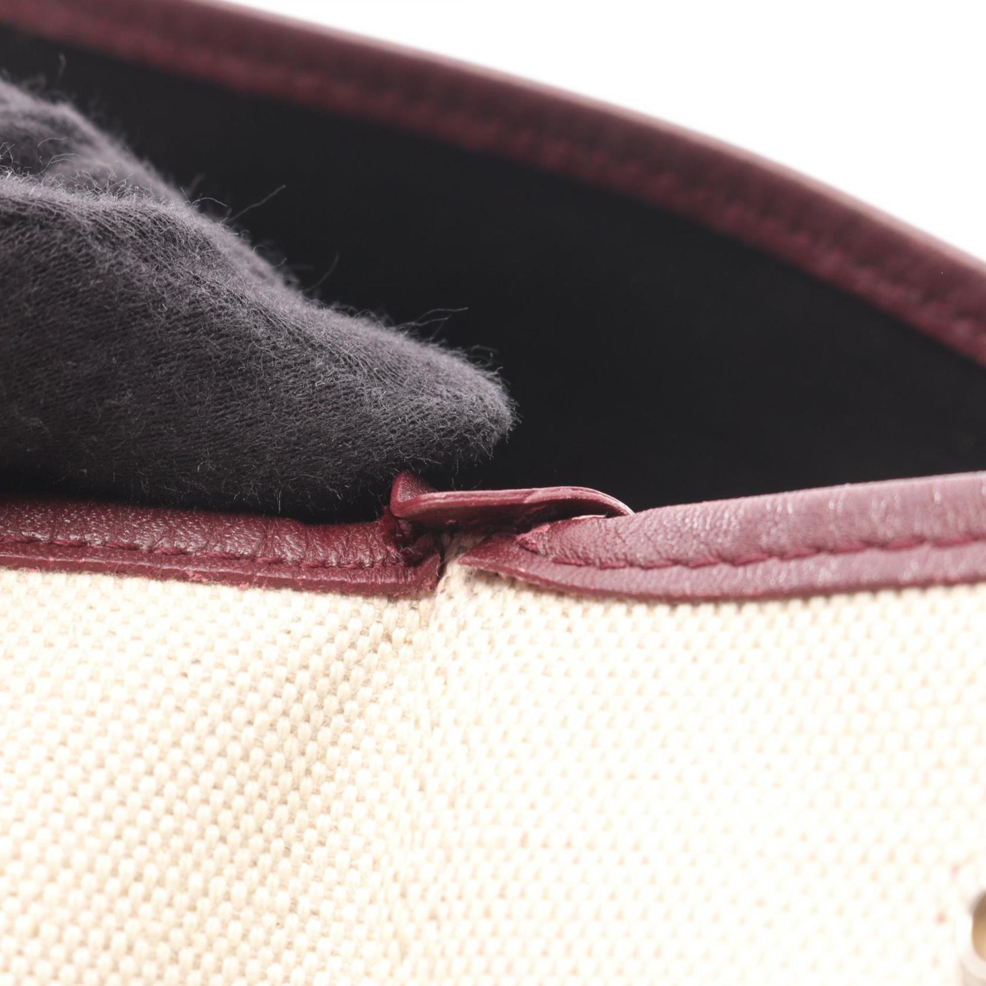 Balenciaga Bordeaux Ivory Canvas Leather Pouch Tote