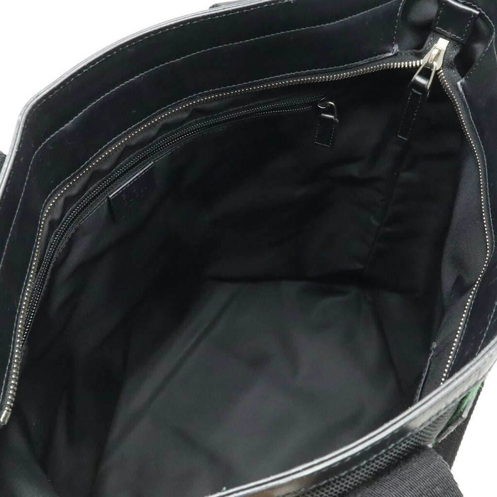 Gucci Sherry Line Black Green Red Color Nylon Canvas Leather Shoulder Bag Tote Bag (Pre-Owned)