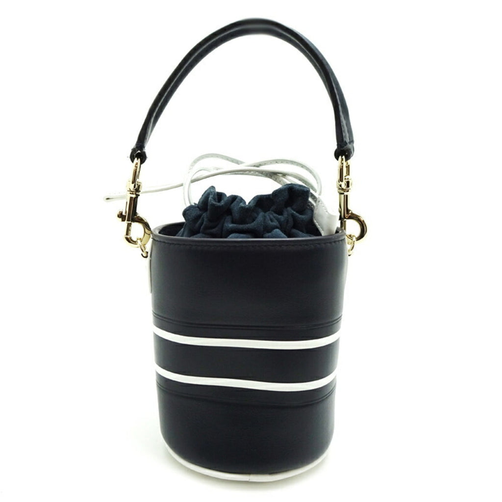 Christian Dior Navy White Leather Shoulder Bag (Pre-Owned)