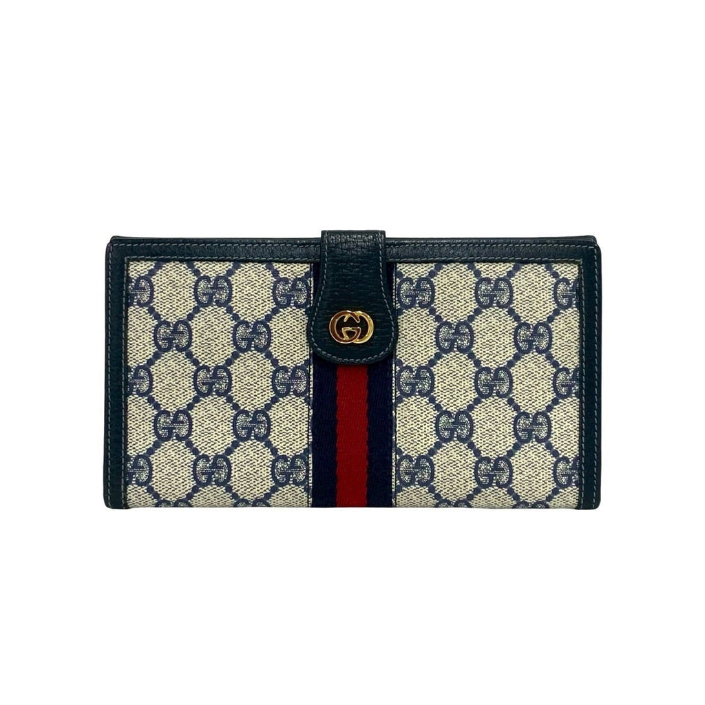 Gucci Navy Red Color Leather Pvc Long Wallet (Bi-Fold) (Pre-Owned)