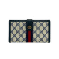Gucci Navy Red Color Leather Pvc Long Wallet (Bi-Fold) (Pre-Owned)