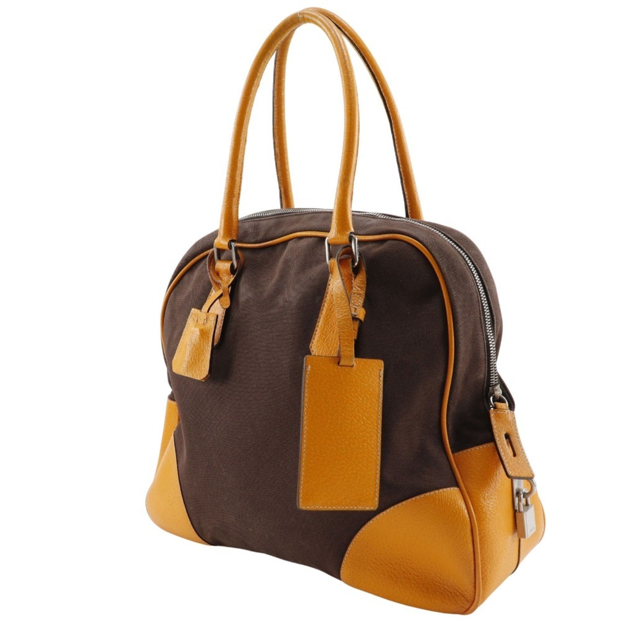 Prada Brown Canvas Boston Bag Tote Bag