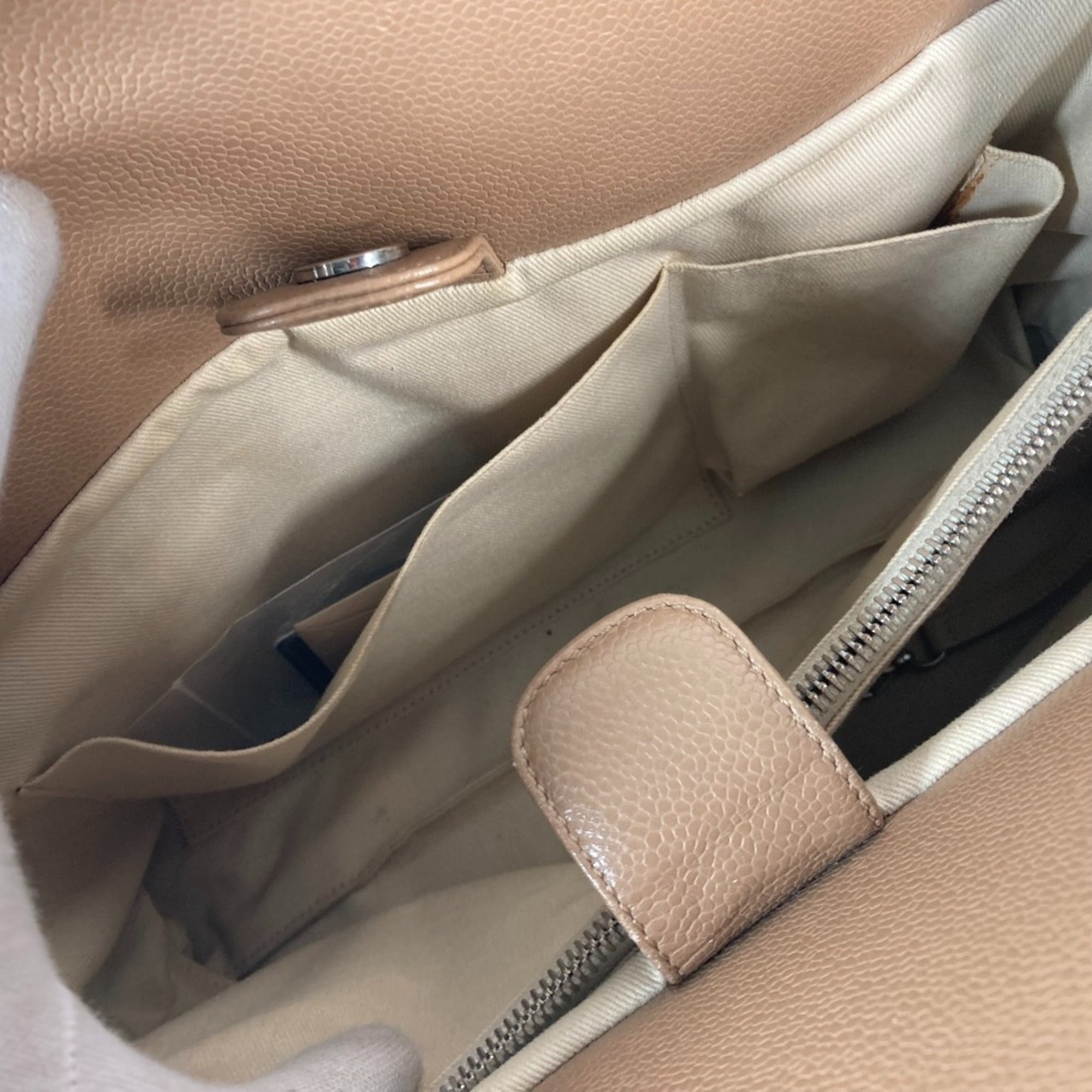 Chanel Beige Grained Calfskin Shoulder Bag Tote Bag