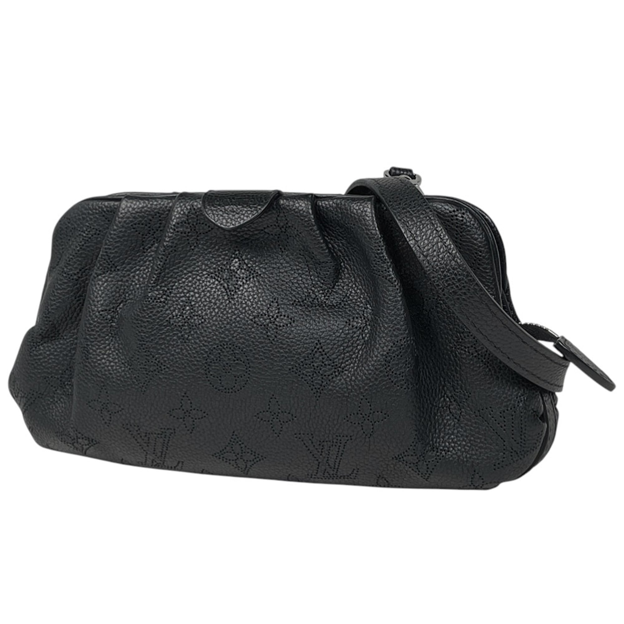 Louis Vuitton Black Noir Monogram Mahina Leather Clutch Bag Shoulder Bag